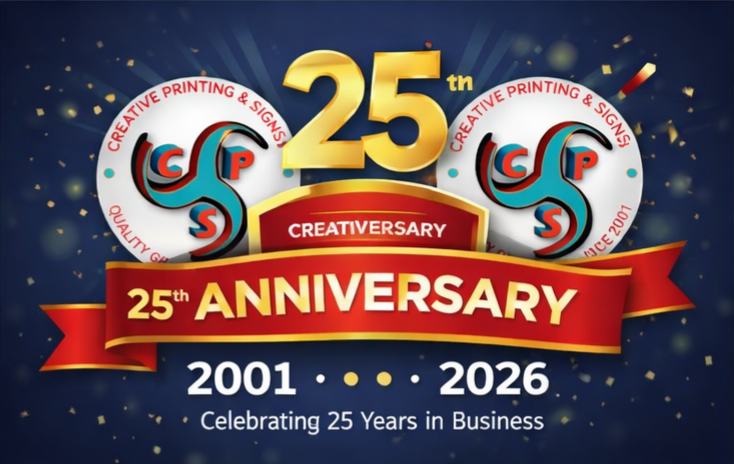 Blue 25th Anniversary Graphic for Creative Printing and Signs