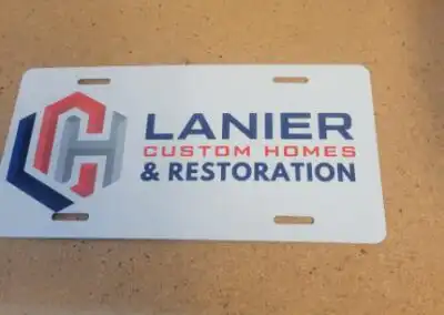 White License Plates for Lanier Custom Homes & Restoration to put on the front of vehicles