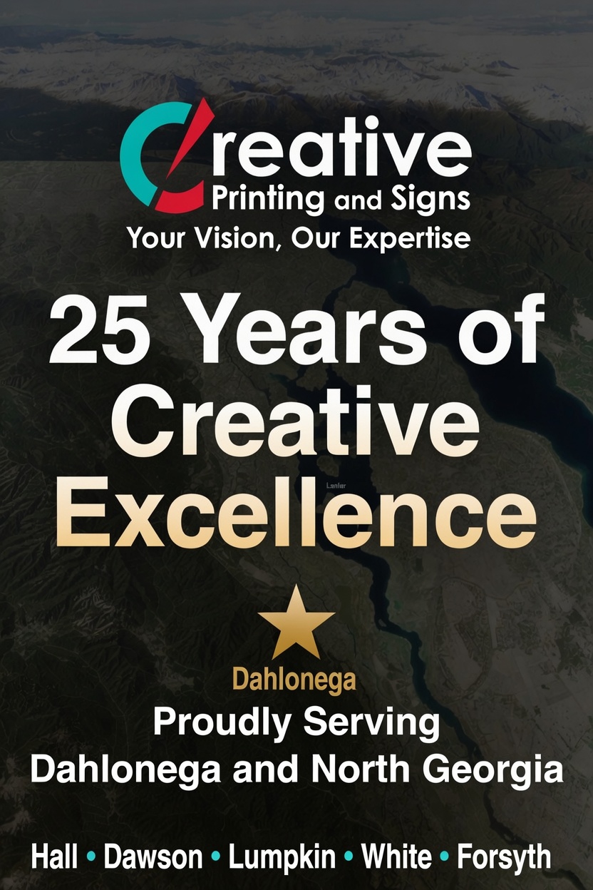 Creative Printing and Signs Test Logo and Photo GoldCitySigns Website New Logo Image Fancy C with Mountain Background Creative Printing and Signs New Logo 25 Years of Excellence