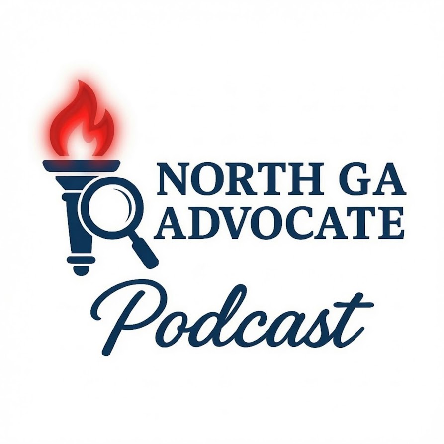 North Ga Advocate Podcast logo with a red flame.