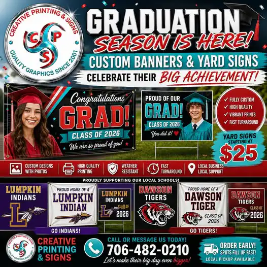 Graduation Season with Creative Printing and Signs photo that has all the company specials on it