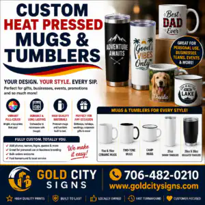 Dahlonega GA Custom Heat Pressed Mugs and Insulated Tumblers