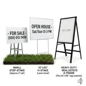 Sign Stand & Frames Custom Product Image with the 3 different sizes offered