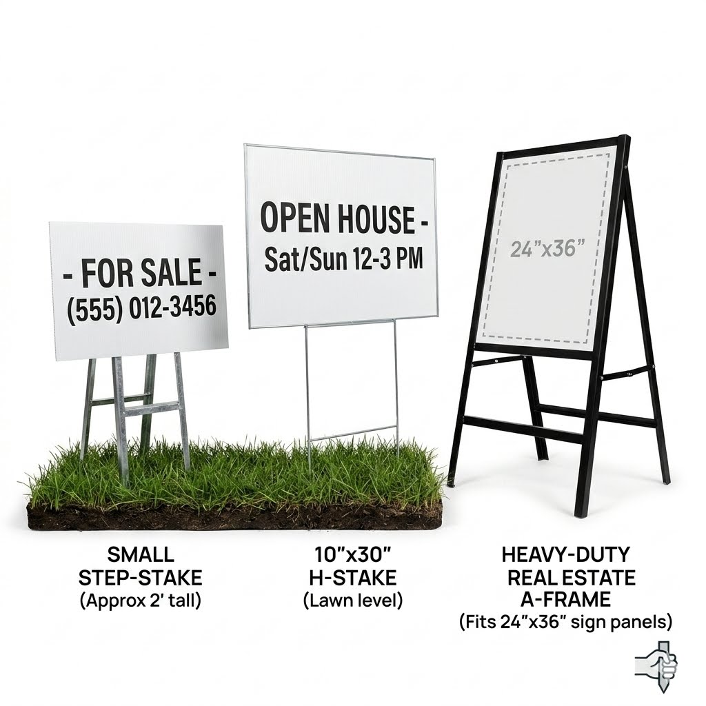 Sign Stand & Frames Custom Product Image with the 3 different sizes offered